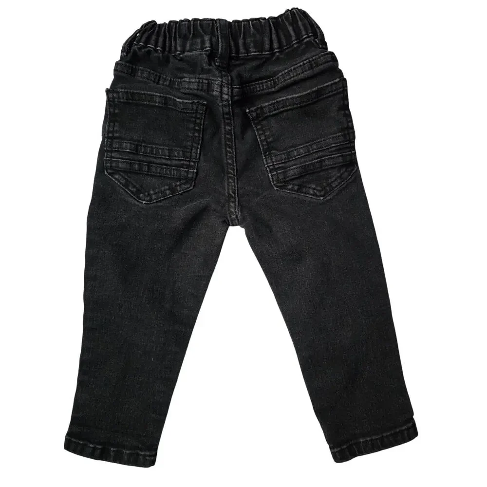 SHEIN Toddler Jeans 2-Pack Size 90 Gray Acid Wash Black Distressed Elastic Waist